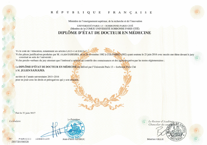 diplome d'état de docteur en médecine samama