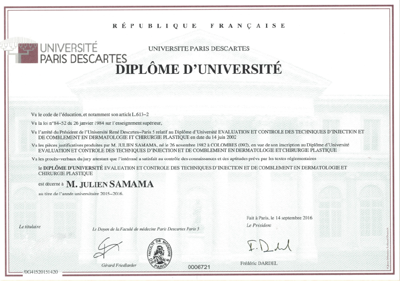 diplome universite paris descartes docteur samama